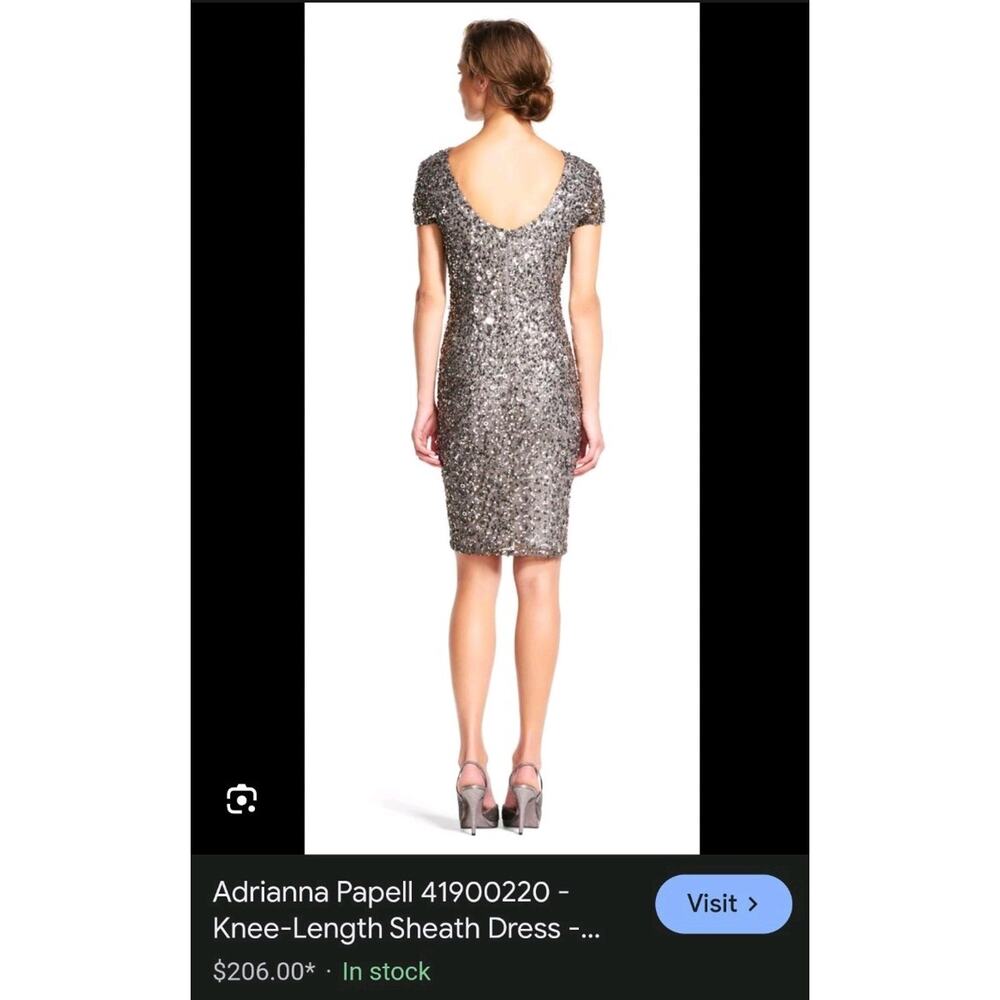 * SOLD ON EBAY* Adrianna Papell Gray Silver Sequin Sheath Short Sleeve Size 8